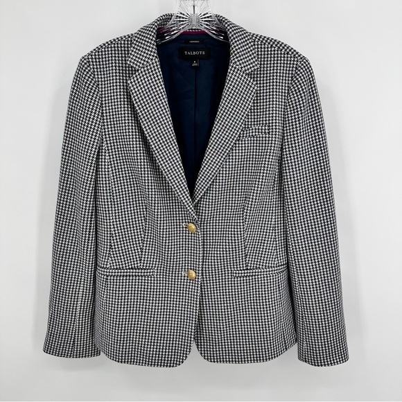 Talbots Aberdeen Houndstooth Blazer Black White Size 8 - Picture 2 of 10